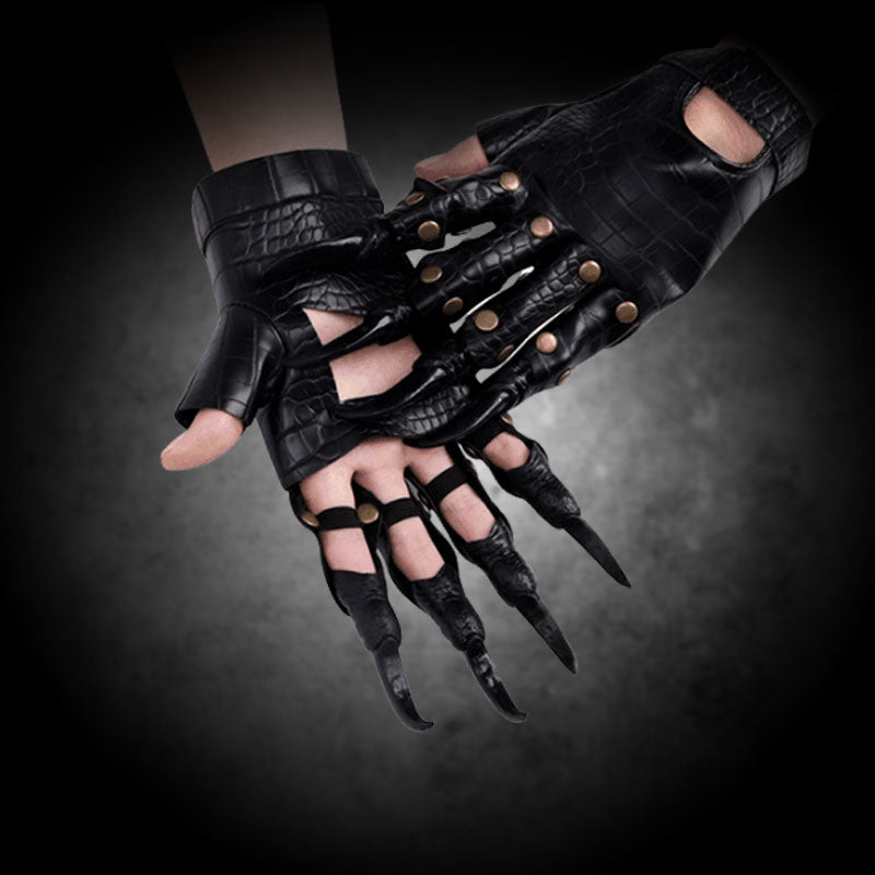 Cool Spike Leather Gloves Steampunk Skull Fingerless Gloves Women/Girls