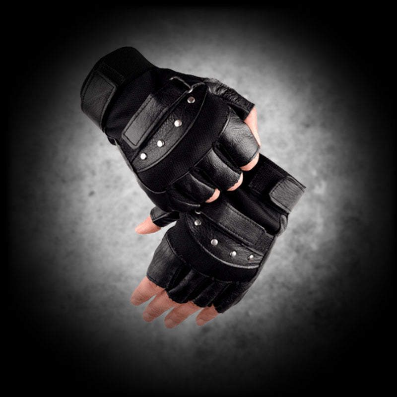Studded Fingerless Leather Motorcycle Gloves